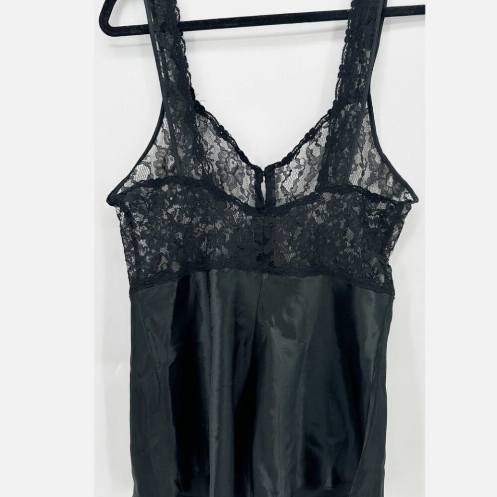 Victoria's Secret Black Satin & Lace Button Front Lingerie Teddy Grunge - Picture 3 of 8